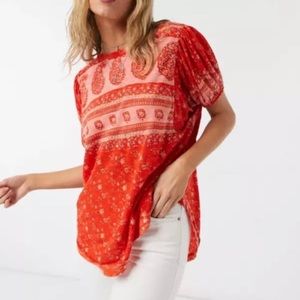 Free People Paisley Puff Short Sleeve Top